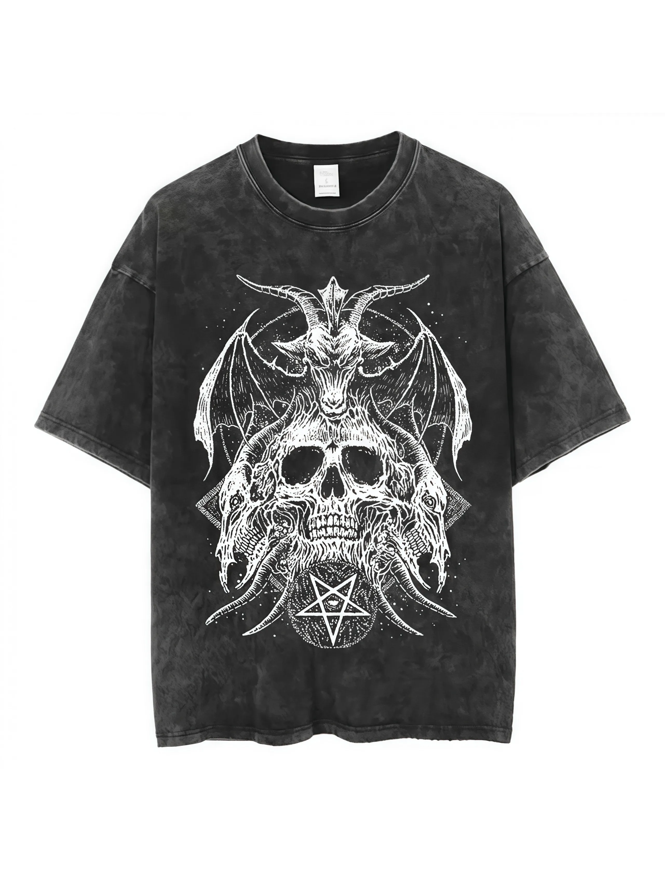 

﻿ Мужские футболки с принтом крыльев черепа, потертая черная футболка с рисунком в винтажном стиле, одежда унисекс для пар, одежда Y2k, футболки в стиле хип-хоп