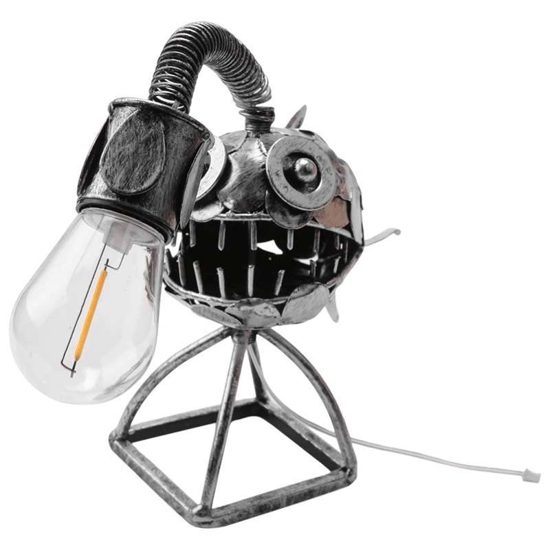 Angler Fish Lamp USB Rechargeable Desktop Metal Light Handmade Craft Home Living Room Decoration