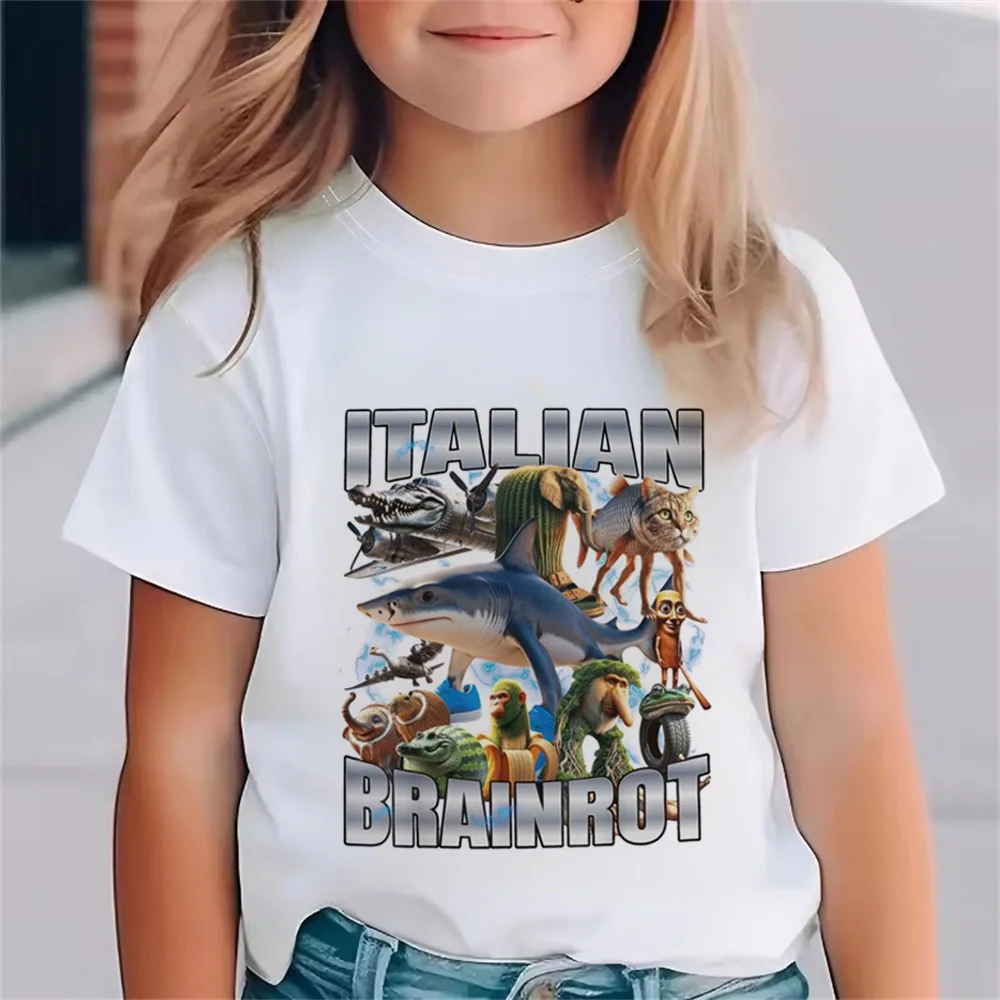 Italian Brainrot Boy Girl T-shirt Tung Tung Tung Sahur Kids Summer Clothing