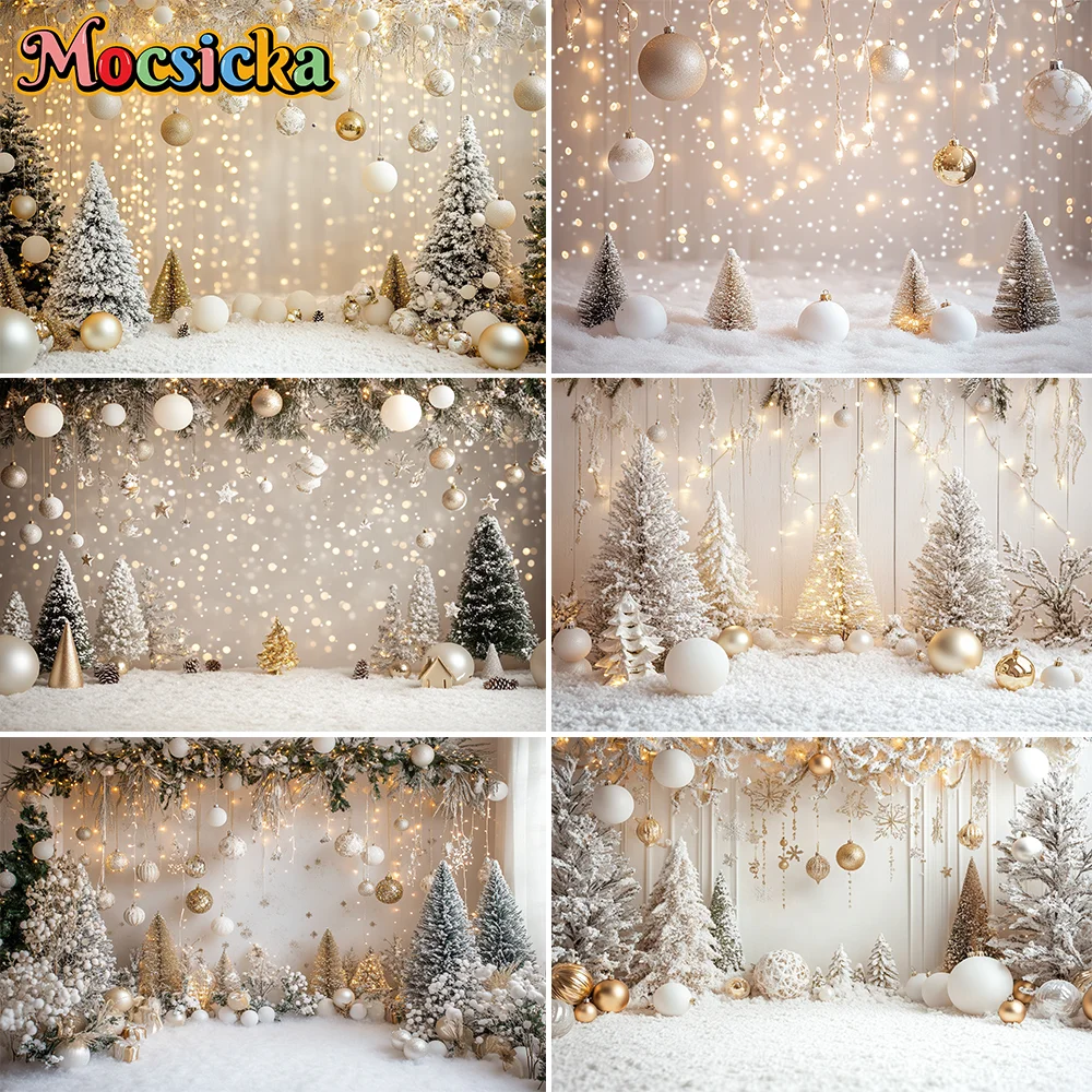 

Mocsicka Photography Background White Christmas Balloon Pine Tree Xmas Party Kids Family Portrait Decor Backdrop Photo Studio