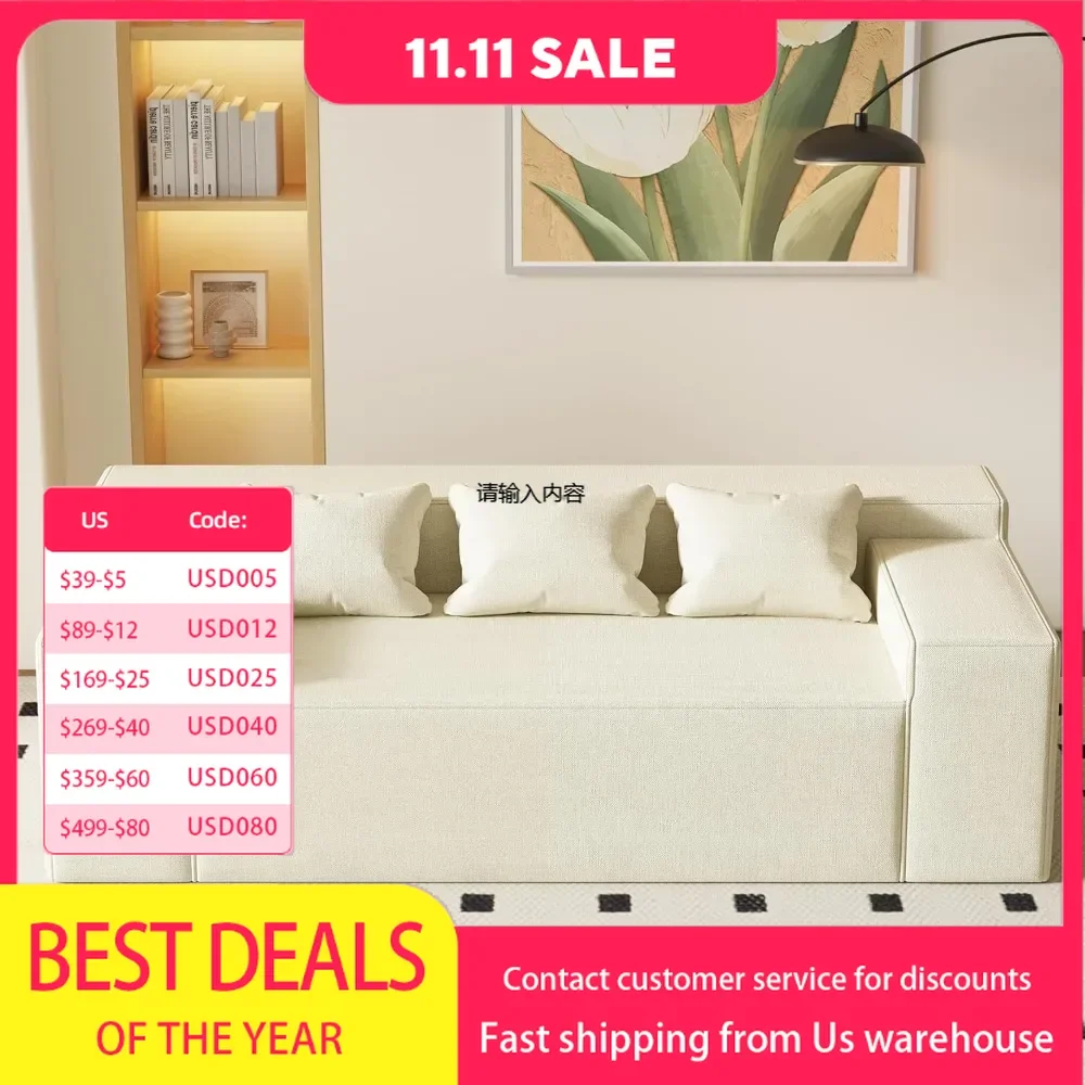 3-seater sofa, boxed hybrid sofa with no assembly required, comfortable sofa with 3 matching pillows, cat-resistant sheets