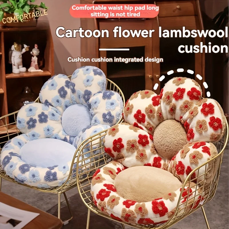 

Boho Floral Lamb Fleece Cushion - Hand Washable All-Seat Comfort Pad for Home & Office