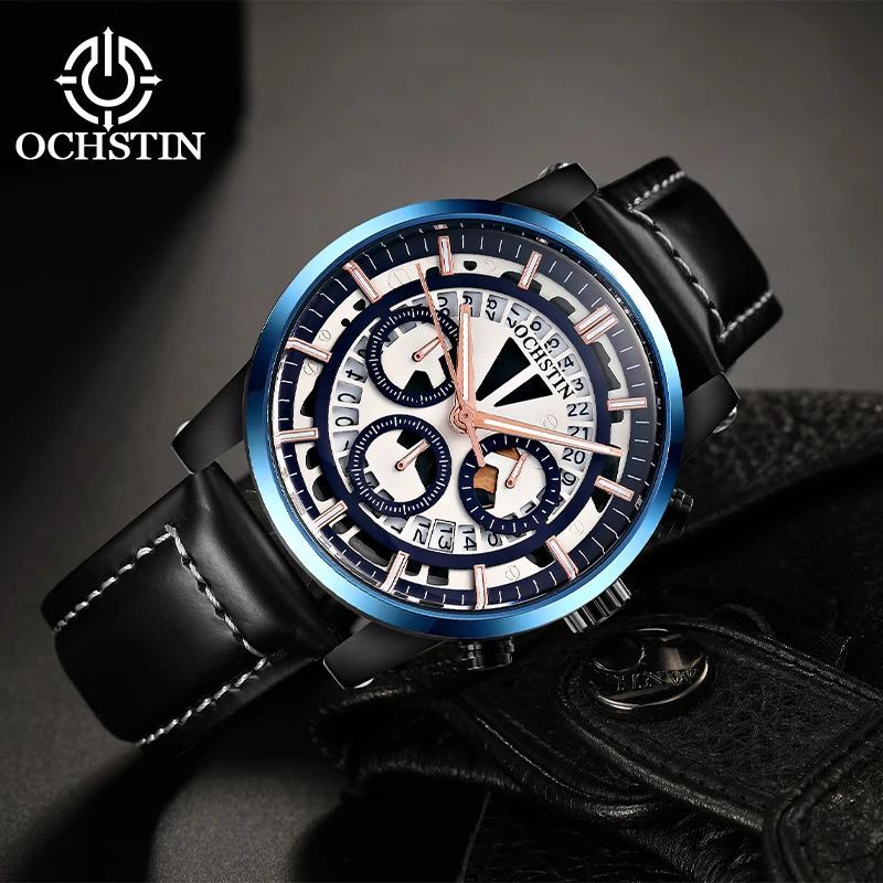 OCHSTIN Man Slim-fit Daily Pilot Timepiece Watch Structure Comfortable Supple Leather Wristband Men's Quartz Movement