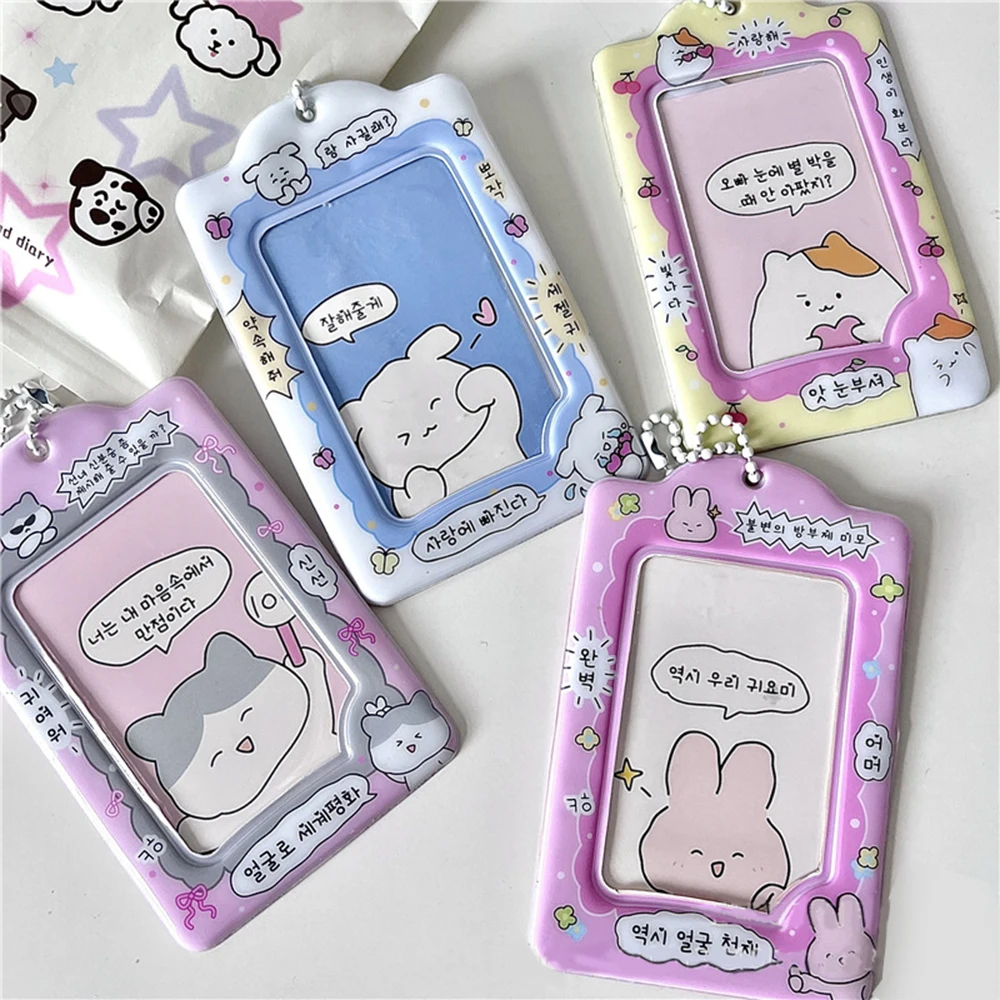 3-inch Cartoon Key Ring Photo Frame Goo Card Holder Idol Photo Sleeves Keychain Photocards Protector Bag Pendant Photo Pocket