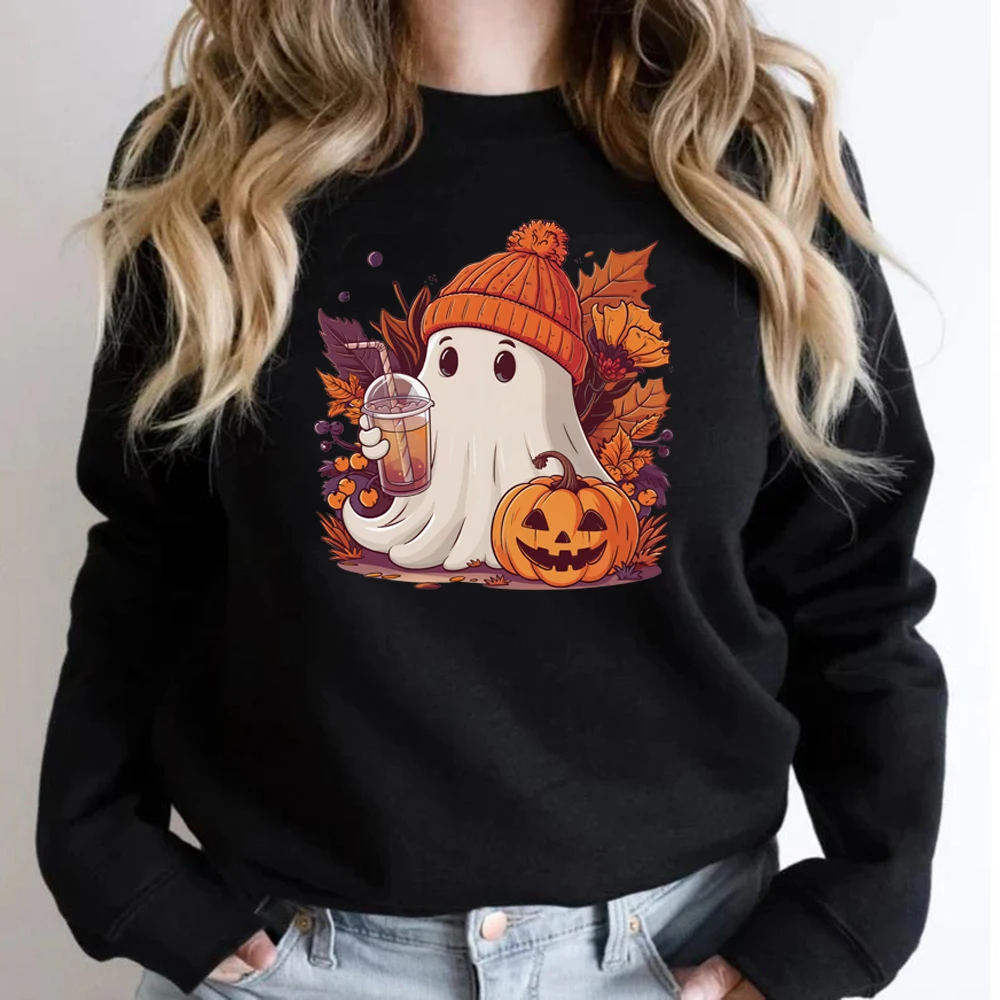 Cute Ghost Sweatshirt Funny Spooky Season Sweatshirt Women\'s Halloween Party Sweater Fall Ghost Hoodies Crewneck Sweatshirts