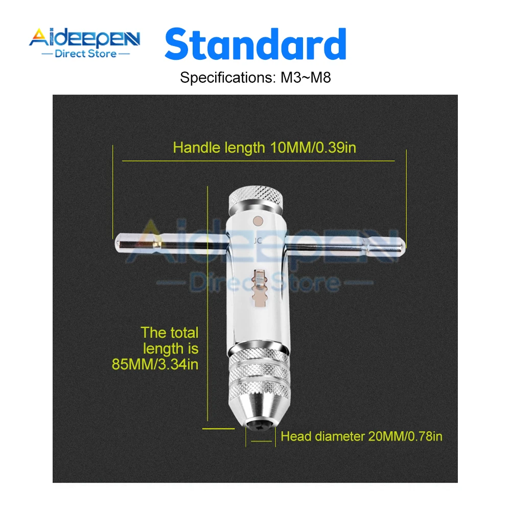 Adjustable M3-8 M5-12 T-Handle Ratchet Tap Wrench Tap Screw Holder Male Thread Metric Plug Mechanical Workshop Tools Hand Tool