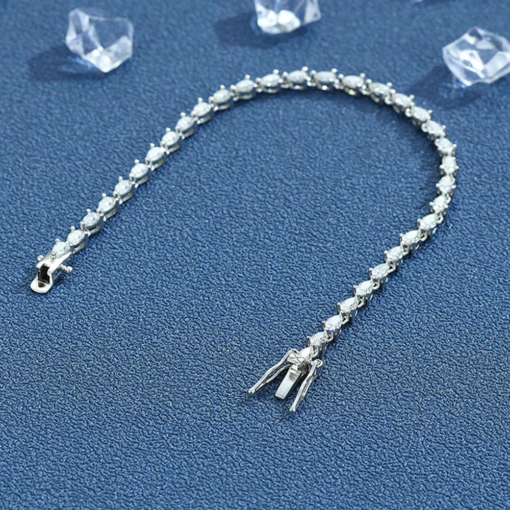 2.5*4mm Pear Cut Full Moissanite Tennis Bracelet for Women 925 Sterling Silver Waterdrop Shape Bracelet Wedding Party Jewelry