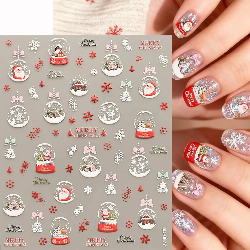 5D Weiße Schneeflocken Kristallkugel Weihnachten Nagelaufkleber Weihnachtsmann Schnee Weihnachtsbaum Nagelaufkleber Neujahr DIY Maniküre Dekoration