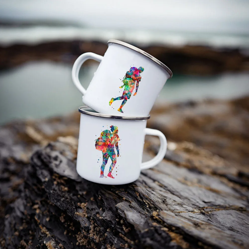 Valentines watercolor Hiking mugsTrekking Camping and Outdoor Mountain Mug Hiking Campfire Mug Hiking Gift Valentines gift