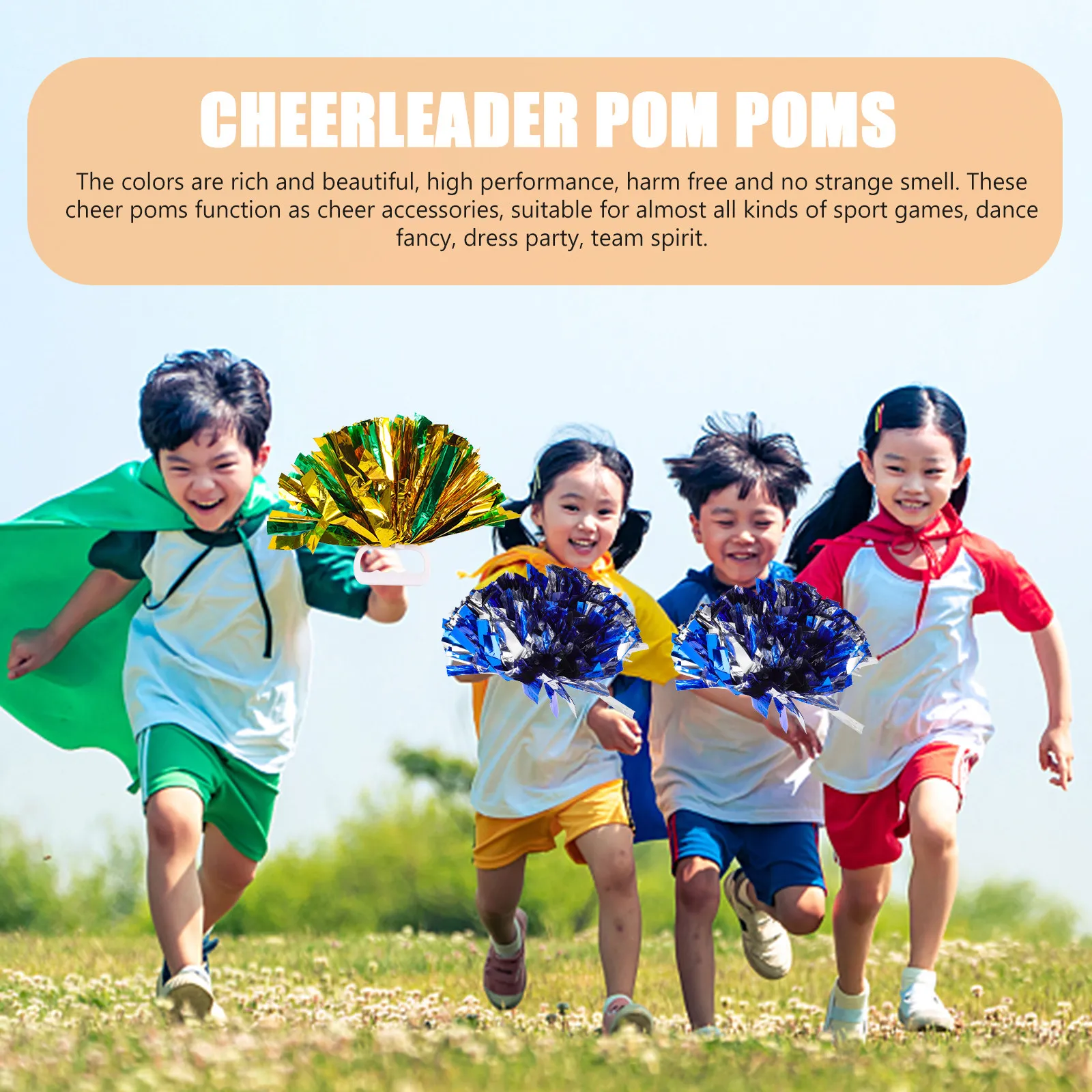 4pcs Cheerleading Pompoms Set – Vibrant Mixed Colors for Sports, Dance, Party, Fundraiser & School Events