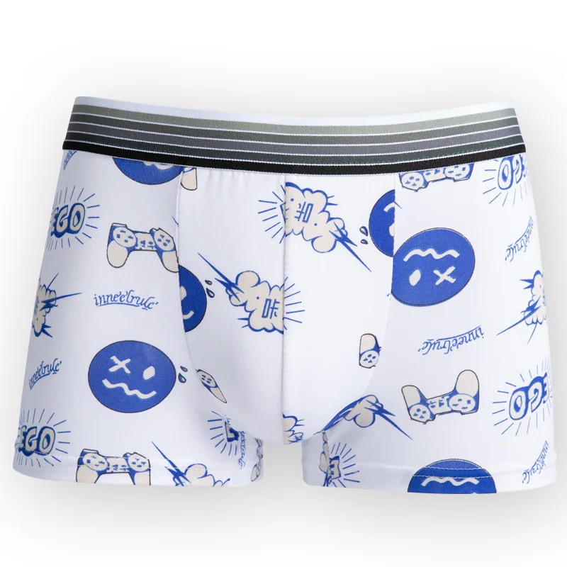 5Pcs/Lot Men\'s Underwear Boxers Silk Fashion Printed Men Underpants Seamless Shorts Male Panties Pouch Vetement Homme