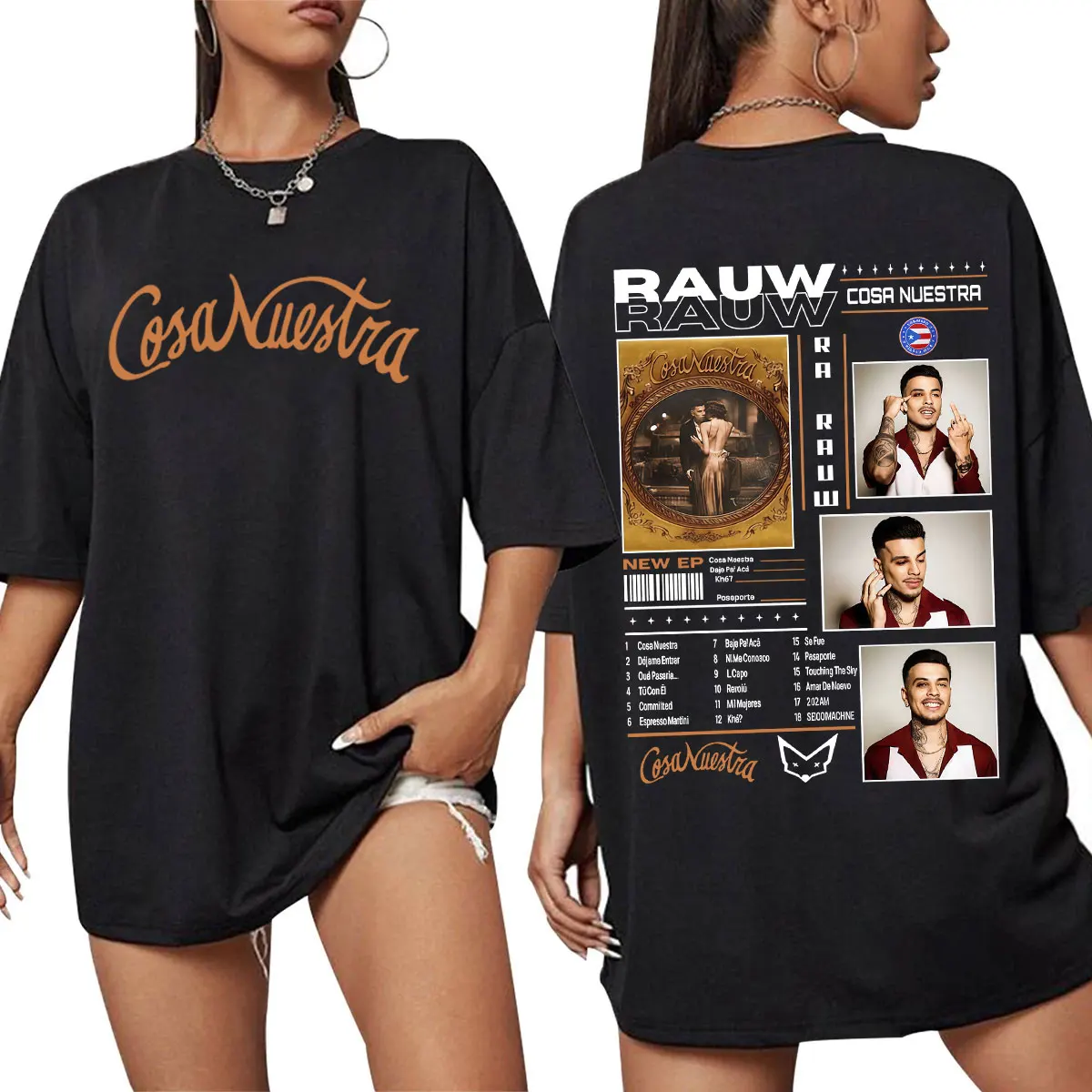 

Rapper Rauw Alejandro Cosa Nuestra T-shirt Men Women Vintage Fashion Short Sleeve T Shirt Cotton Casual Oversized T-Shirts Top