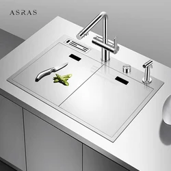 304 Stainless Steel kitchen Sink Double Cover Hidden 4mm Thickness Handmade Brushed Above Mount With Knife Holder