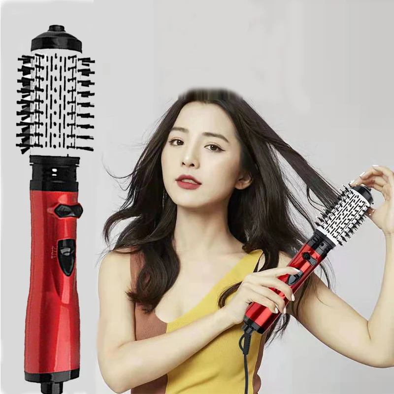 

Rotating Hair Dryer Brush Electric Blow Drier Comb Hot Air Straightener Curler Iron One Step 2 Gears Blower Replaceable 2 Heads