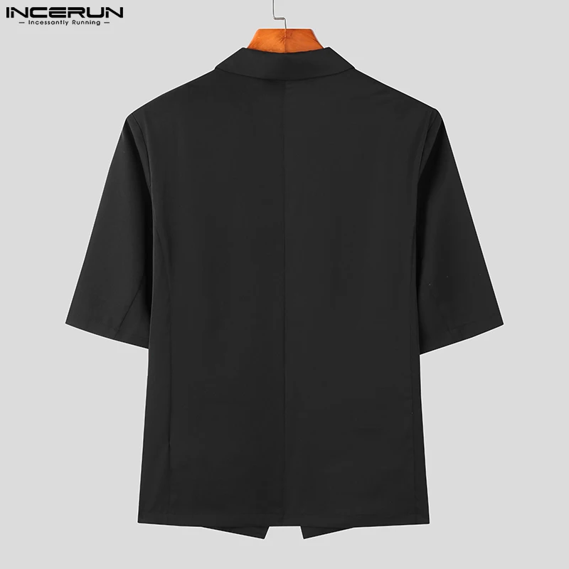 INCERUN Tops 2023 Korean Style Men\'s Silhouette Shoulder Pads Solid Blazer Casual Party Male All-match Short Sleeved Suit S-5XL