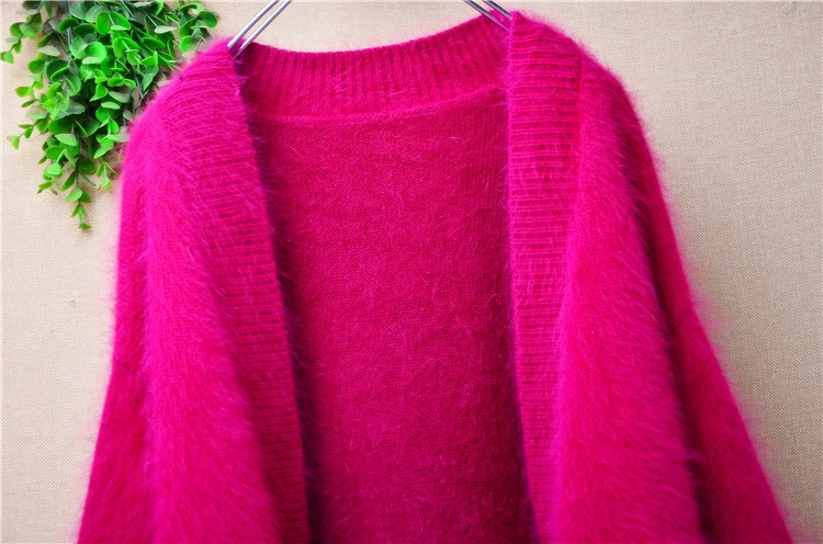 322 Rose Female Women Fall Winter Clothing Hairy Mink Cashmere Knitted Long Sleeves Loose Cardigan Mantle Angora Sweater Jacket