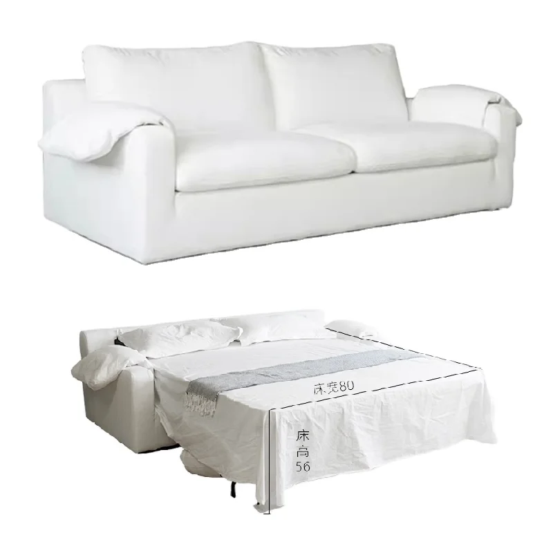 ^Cotton Linen Fabric Multi-functional Folding Dual-use Removable and Washable Cloud Sofa Bed with Mattress Hotel Furniture