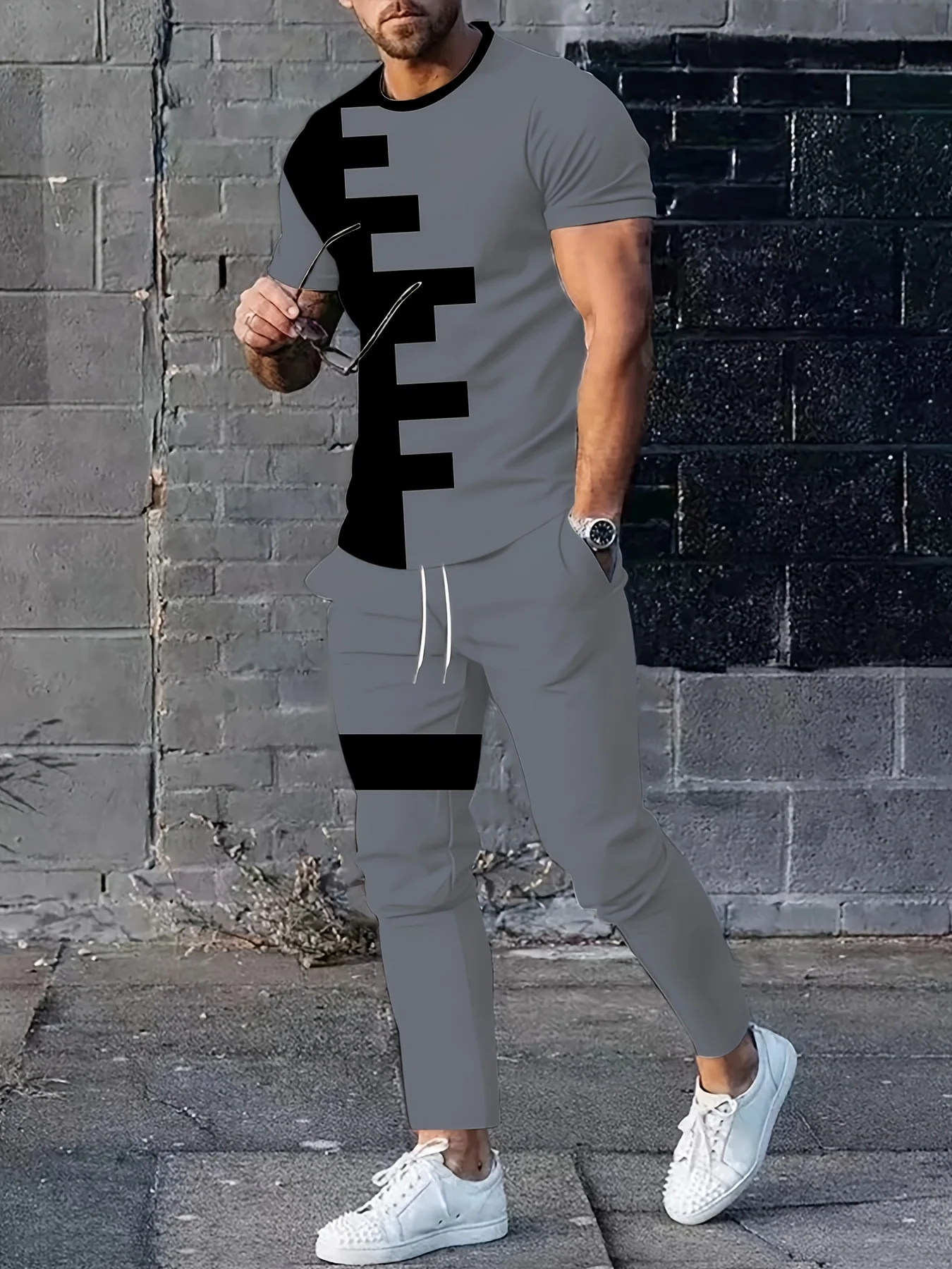 

2025 New summer men's suit Casual, sporty outdoor street color-blocked men's wear