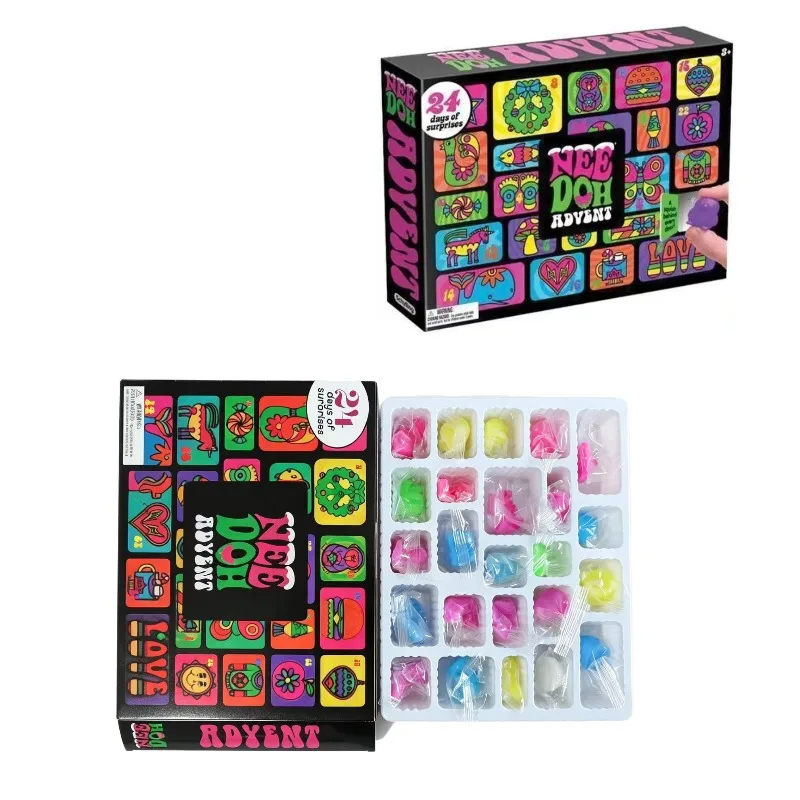 Nee Doh Christmas Countdown Calendar Random 24 Pieces Mini Toy Surprise Decompression Pinch Toy, Party Gift Decompression Toy