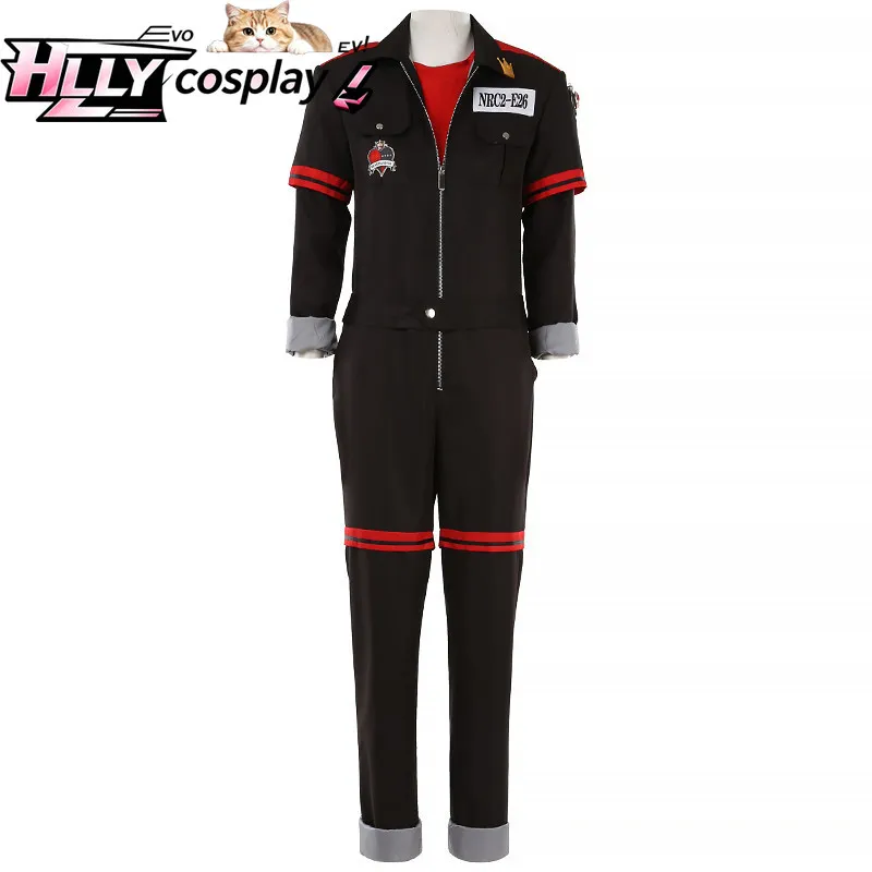 

Twisted Wonderland Heartslabyul Riddle NRC Jumpsuit with Badge Sports Uniform Cosplay Costume Black Red Stripe Full Set Roleplay