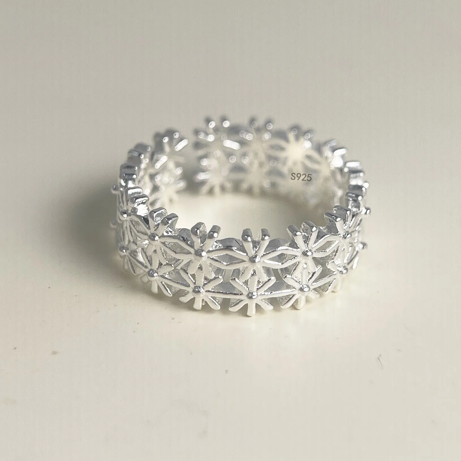 Women's 925 Sterling Silver Shell Flower Ring, Handmade Gift