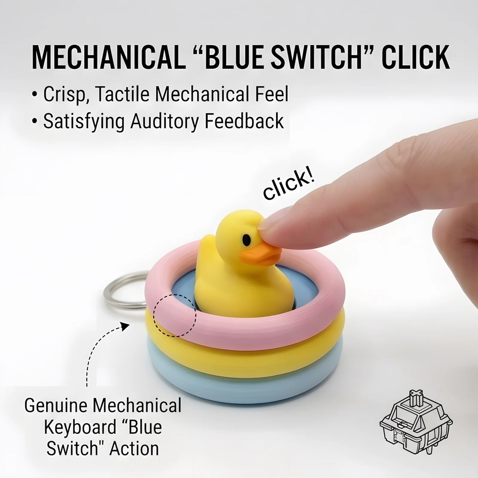 

Cute Yellow Duck Fidget Toy Mechanical Keyboard Switch Keychain 3D Printed Clicky Button Anti Stress Relief EDC Keyring Gift