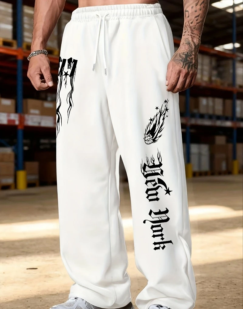 

Мужские прямые широкие брюки свободного кроя с эластичным поясом на шнурке и однотонным дизайном – повседневные зимние брюки для активного отдыха