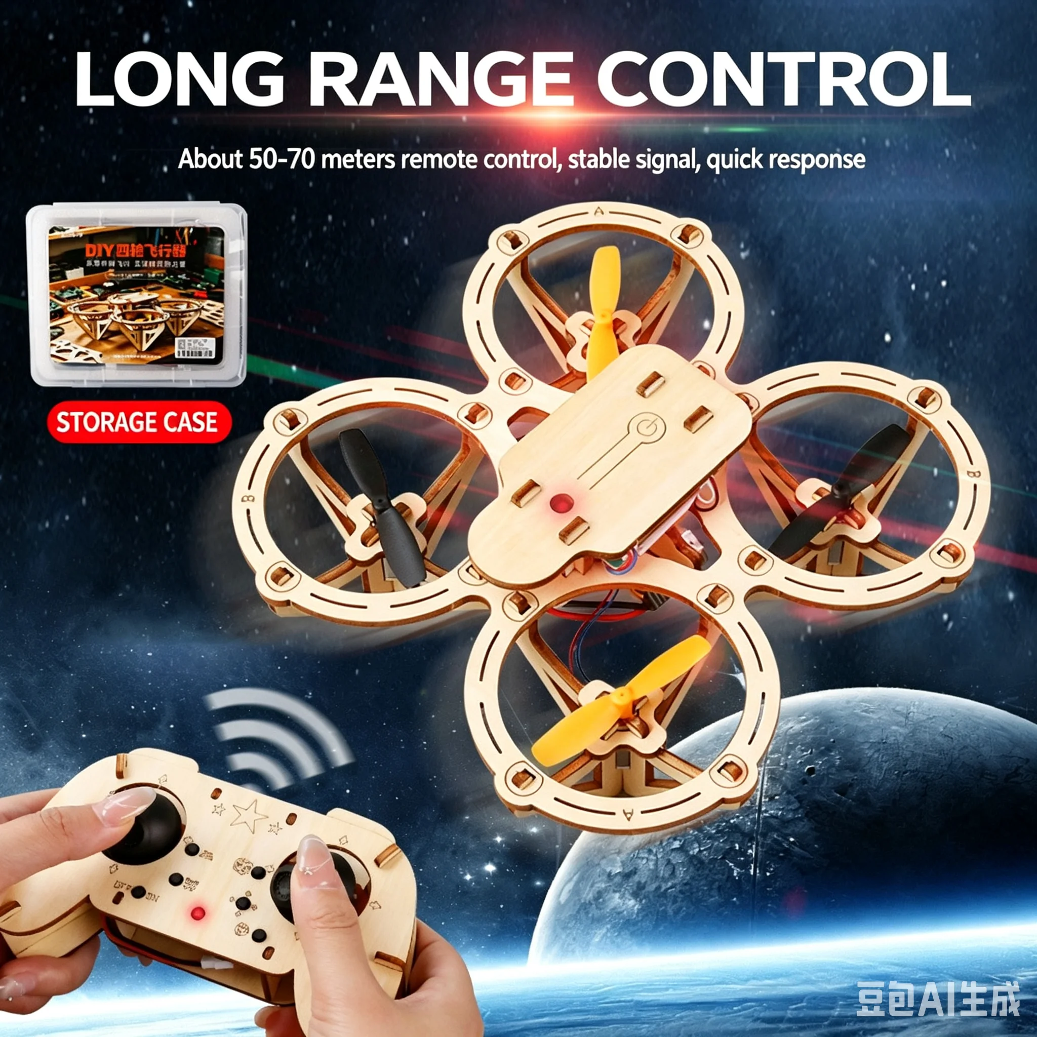 diy木製組み立て式クアッドコプタードローンキット、リモコン付き手作り航空機、stem科学教育実験モデル