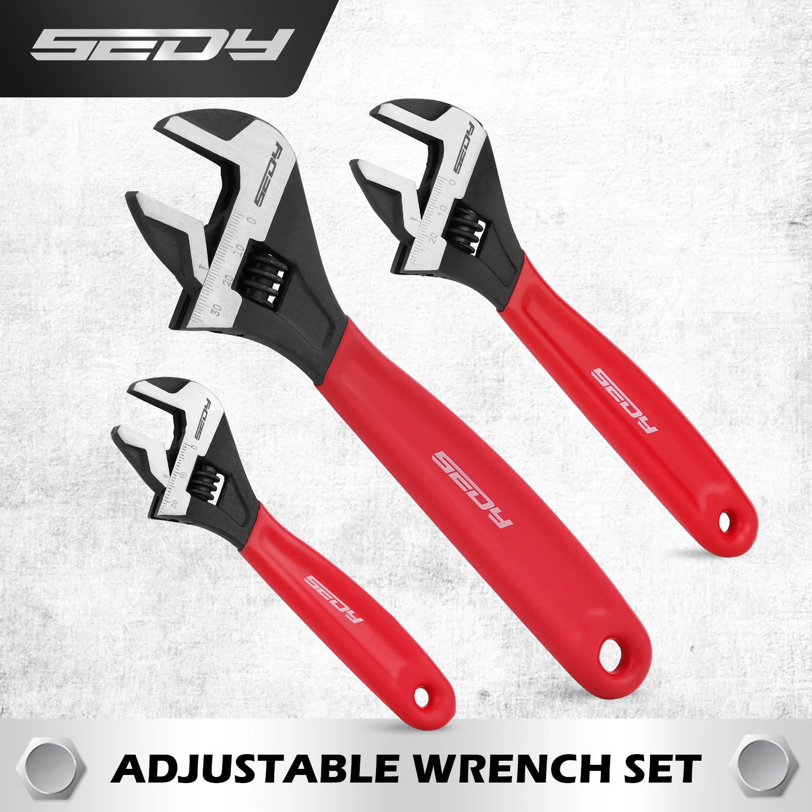 

SEDY 3PCS Adjustable Wrench Set, 6/8/10" CR-V Steel Wide Jaw Pipe Spanner with Cushion Grip, SAE & Metric Scales