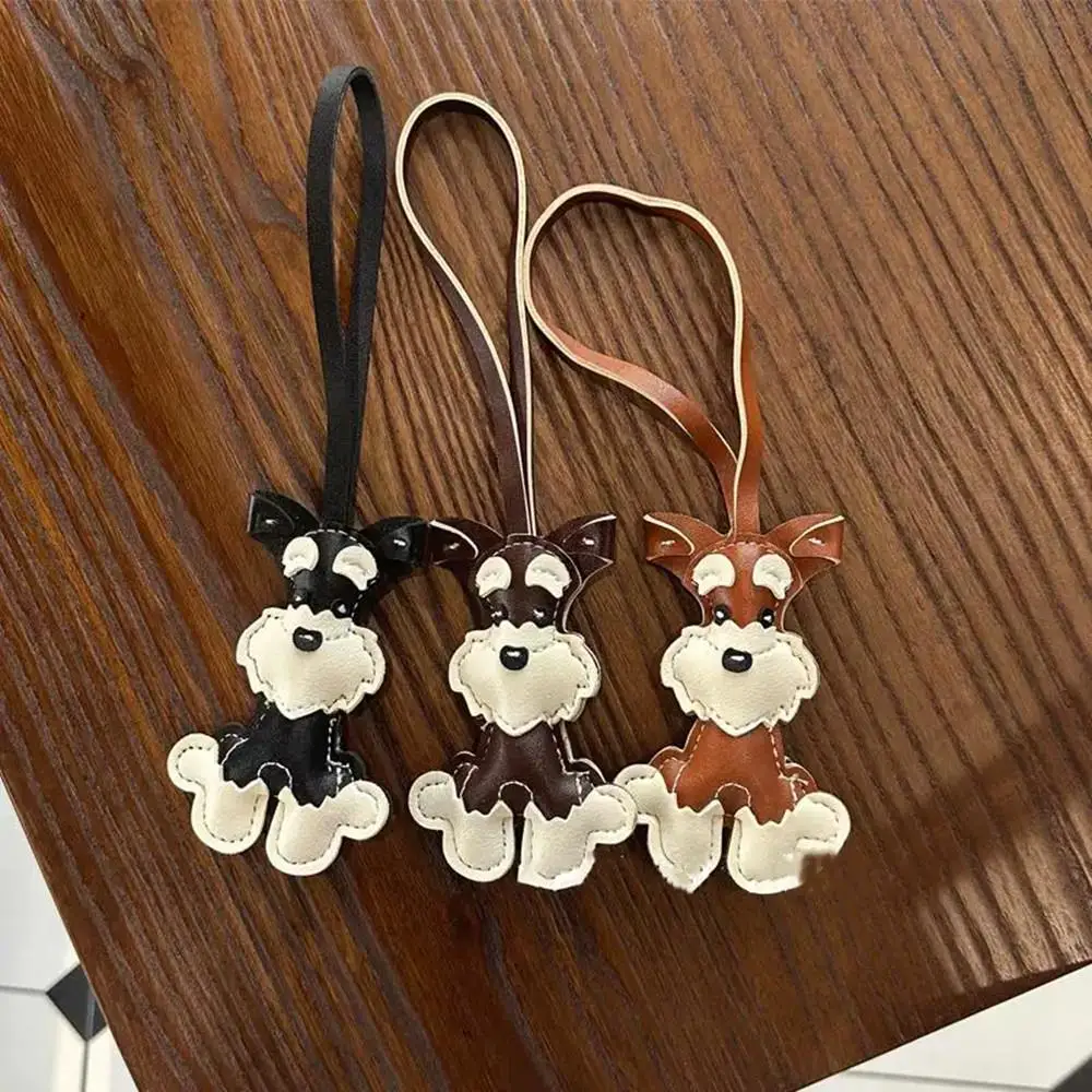 

Handmade Cute Schnauzer Dog Keychain Women's Bag Pendant PU Leather Cute Puppy Bag Ornament Accessory Men's Car Keyring Jewelry