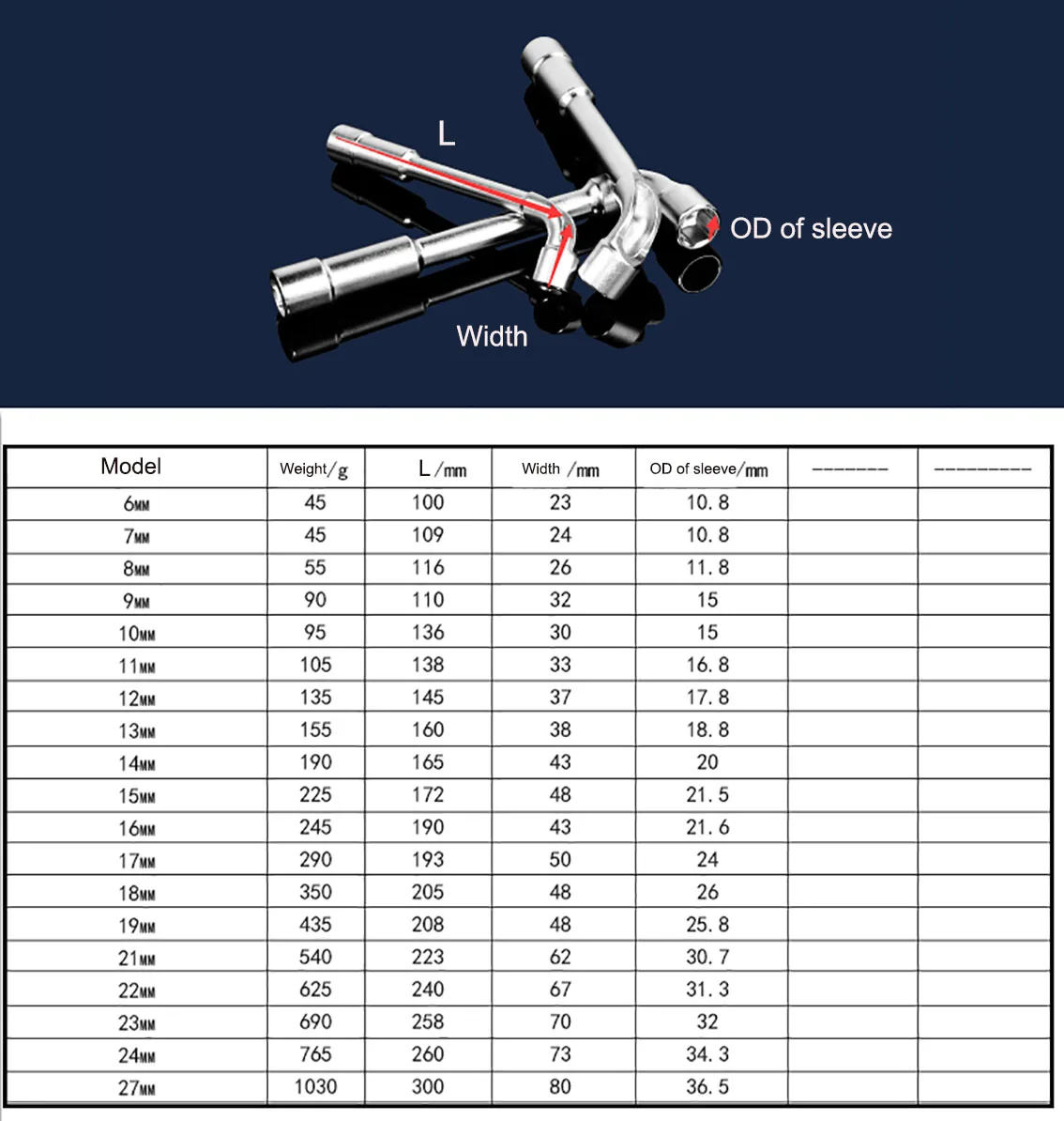 1pcs Socket Wrench 6-27mm L Type Pipe Perforation Elbow Spanner Double Head Hexagon Key Automotive Mechanical Hand Tools