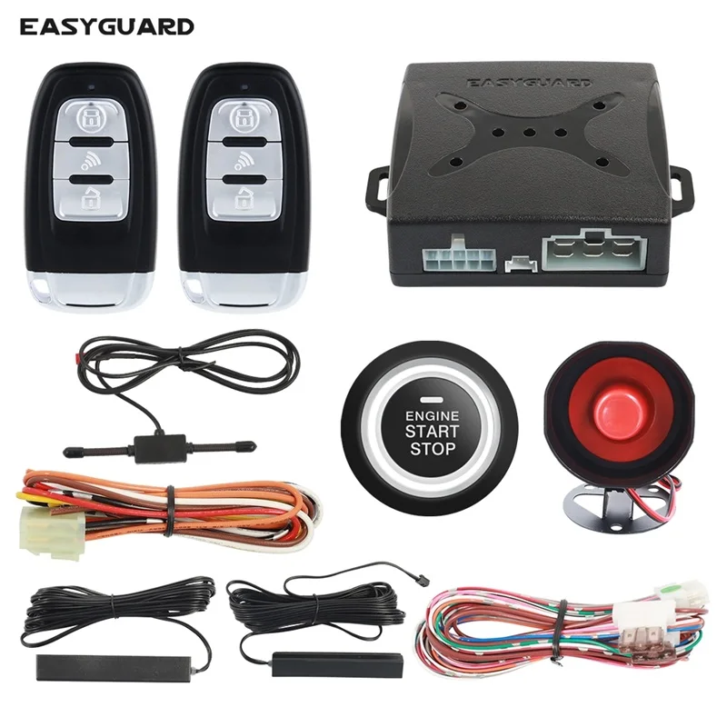 

EASYGUARD PKE Security Car Alarm Remote Engine Start Push Button Central Door Lock Automation Window Roll Up