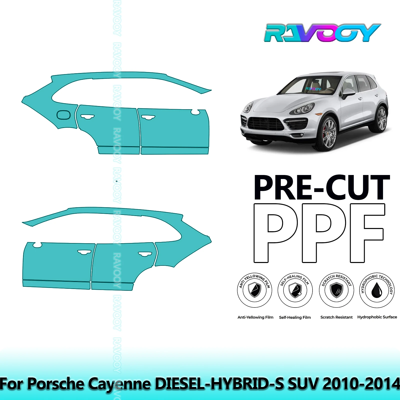 

For Porsche Cayenne DIESEL-HYBRID-S SUV 2010-2014 8.5mil Pre-Cut PPF Door & A/B Pillar Kit TPU Paint Protection Film Set