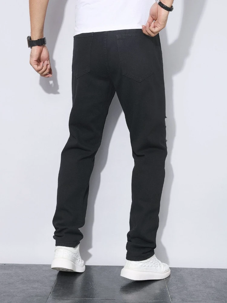 Mens American Summer Ripped Black Slim Jeans Trendy Casual Distressed Skinny Fit Fall Winter New Denim Pants