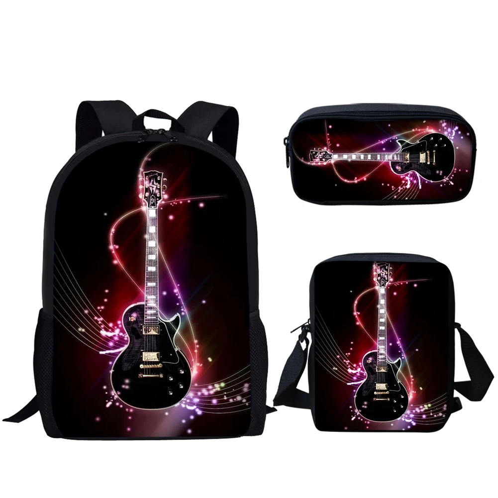 Mochilas escolares con estampado de guitarra de fuego para adolescentes, niños y niñas, mochila informal para estudiantes primarios, mochilas de gran capacidad, 3 juegos