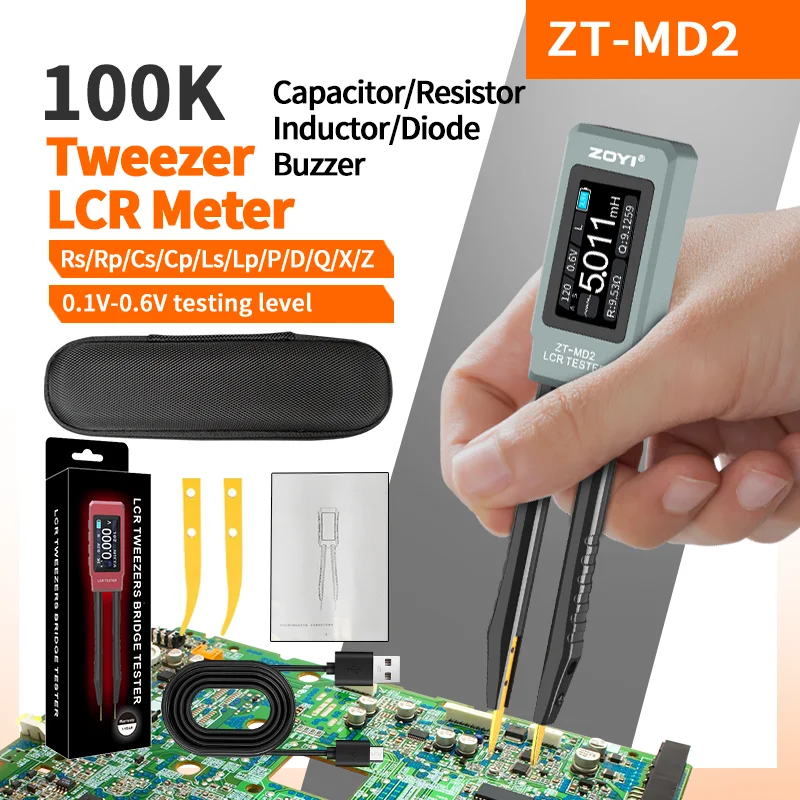 ZOYI MD2 Portable Smart Tweezer LCR SMD ESR Tester Voltage Resistance Capacitance Inductance Diode Auto Test Tool