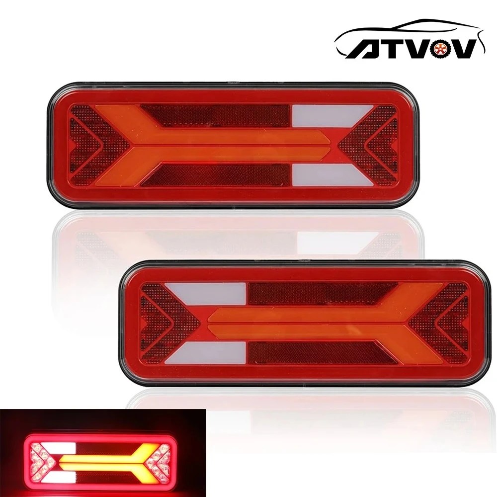 ATVOV 2pcs 12V 24V Waterproof Trailer Truck Rear Lights Flowing Turn Signal Brake Reverse Fog Lamp Camper Caravan Lorry