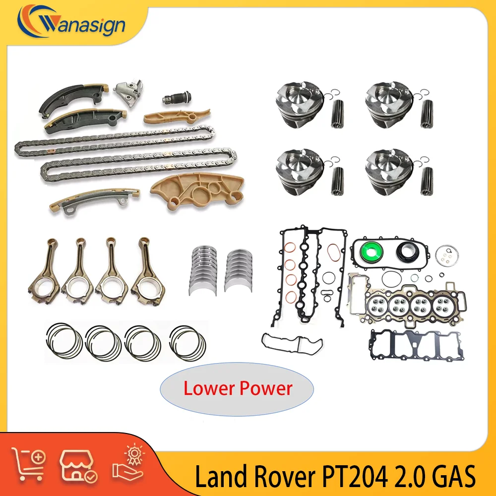 

Комплект цепи ГРМ для ремонта двигателя, полная прокладка, комплект поршневых подшипников, подходит для 2,0 л T GAS PT204 для 17-22 Land Rover Discovery Jaguar 2.0T