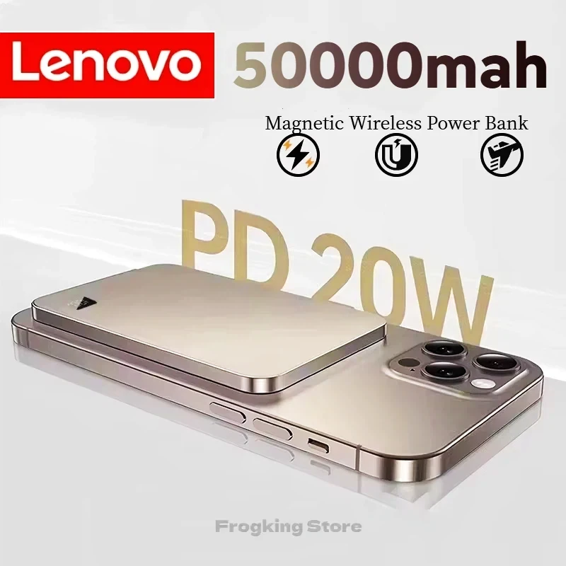 Lenovo 20000mAh Magnetic Wireless Power Bank Thin Portable PD22.5W Fast Charging External Battery For Magsafe For iPhone Samsung