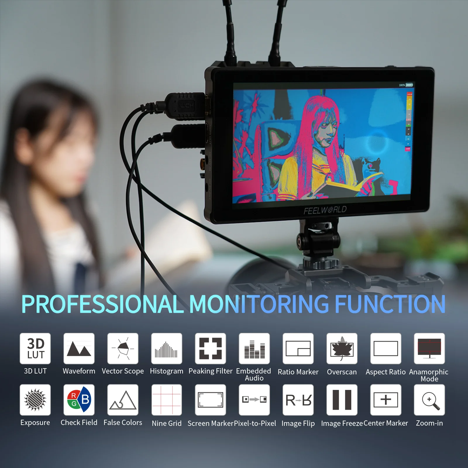 Feelworld F7 PLUS 7 بوصة 1200nit HDMI 2.0 شاشة تعمل باللمس كاميرا مراقبة ميدانية 1920x1200 LUT HDR الموجي F970 تثبيت خارجي