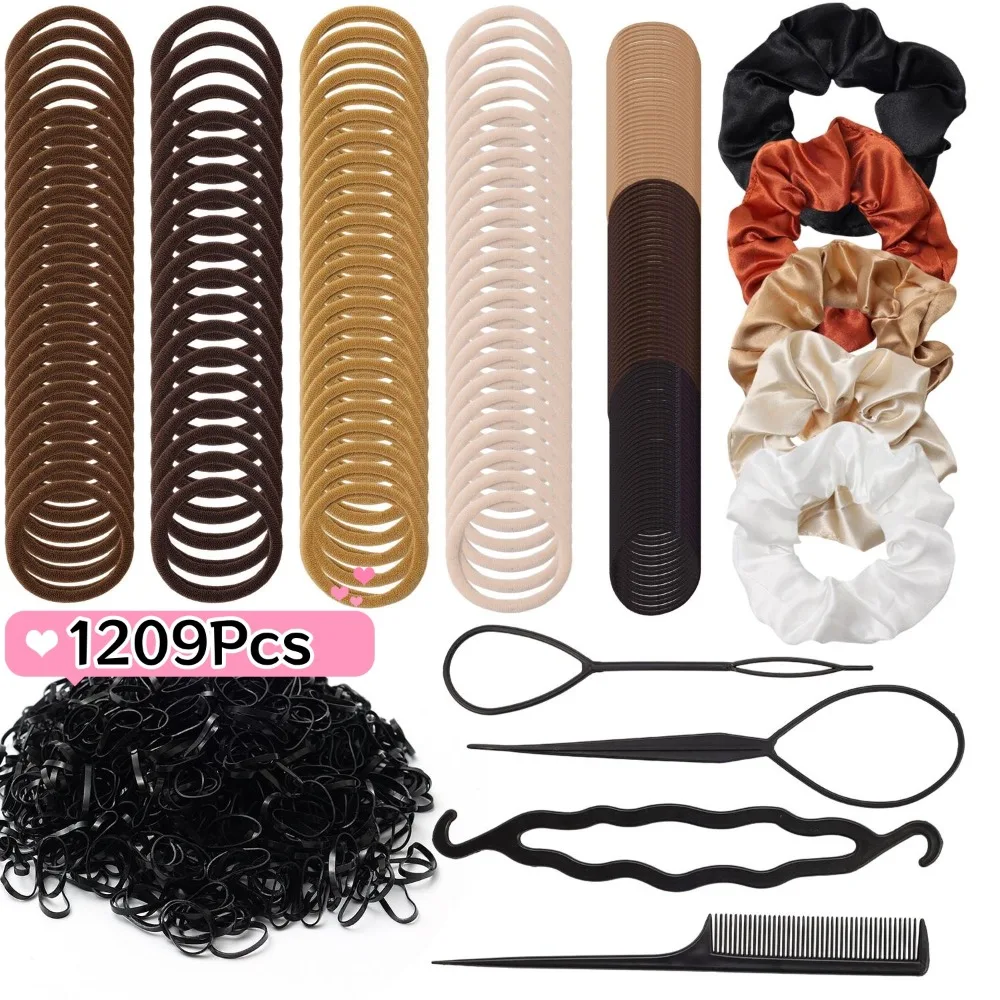 

Набор аксессуаров для волос из 1209 предметов: мягкие бесшовные резинки для волос для женщин, девочек и детей, оптом, резинки-пучки для причесок, держатели для хвостов