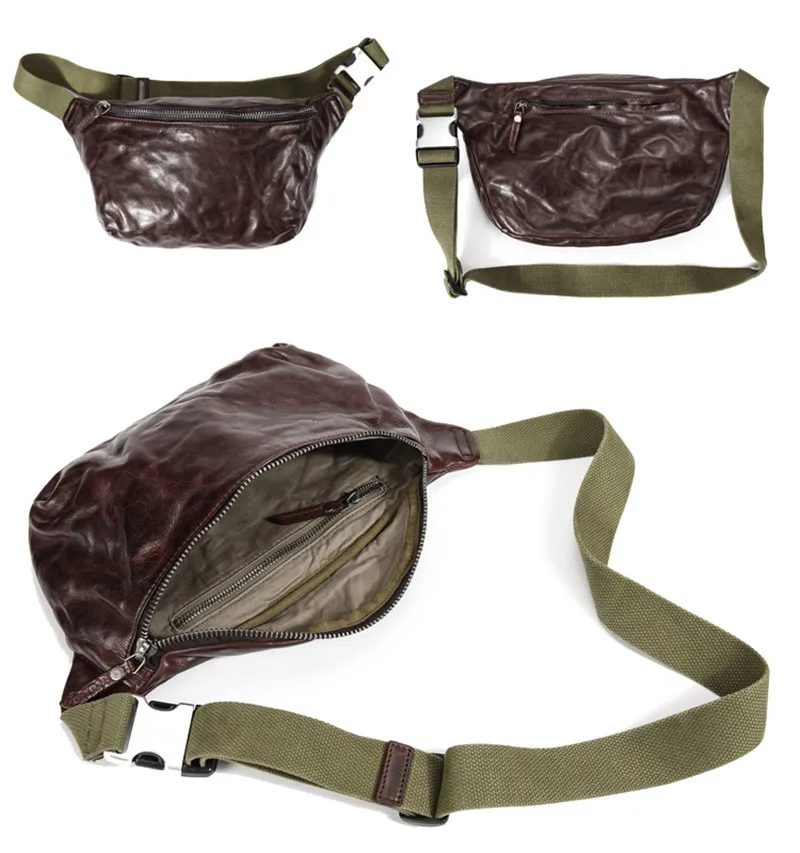 Bolso de pecho Vintage de cuero genuino de lujo de alta calidad para hombre, riñoneras de piel de vaca informales a la moda, bolsos de mensajero, bolso con cinturón para adolescentes