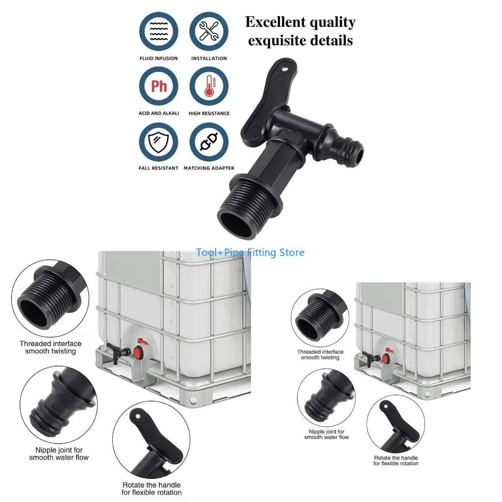 F92B IBC Water Adapter Outlet Taps 3/4Inch Replacement Tap for Rainwater Butt