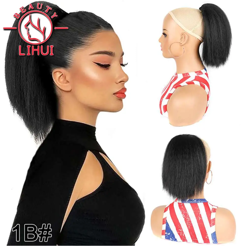 

Synthetic Short Afro Kinky Straight Yaki Straight Ponytail Drawstring Puff Ponytail Extensions With Clips On Hair Extension 10"