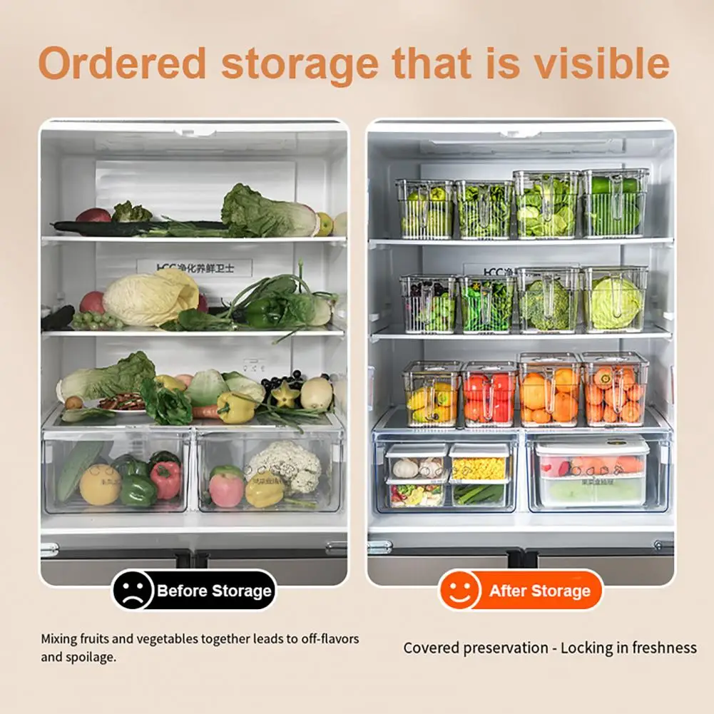 Easy Pull Fridge Bin Refrigerator Storage Box with Handle Date Timer Sealed Freshness Preservation Container Kitchen Organizer