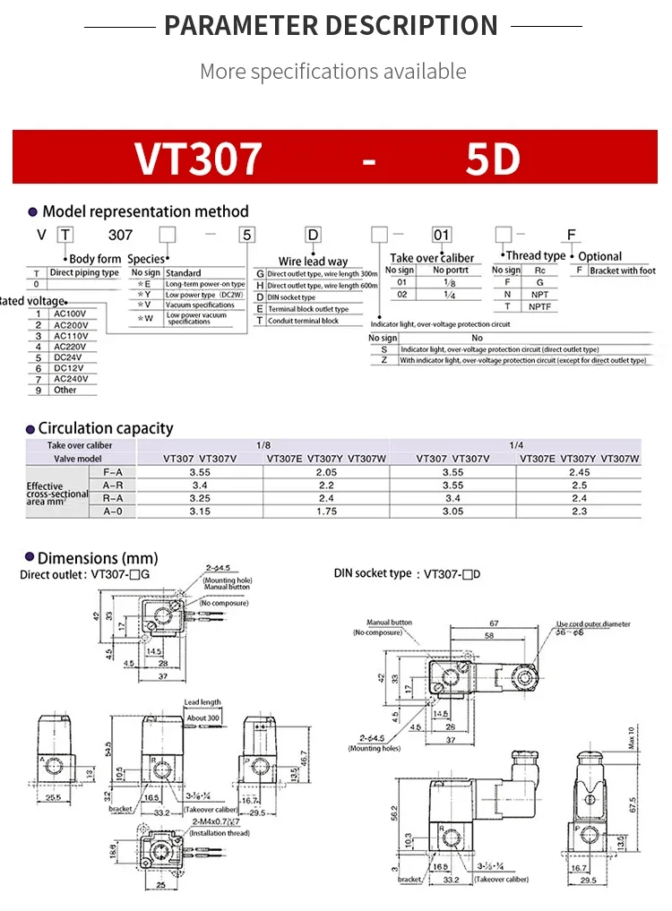 Elettrovalvola Two Three-way Vacuum Valve Pneumatic Direct-acting Solenoid Valve High Frequency VT307-3G/4G/5G/6G/4G1/5G1-01/02 Electromagnetic Pneumatica — dettaglio 4