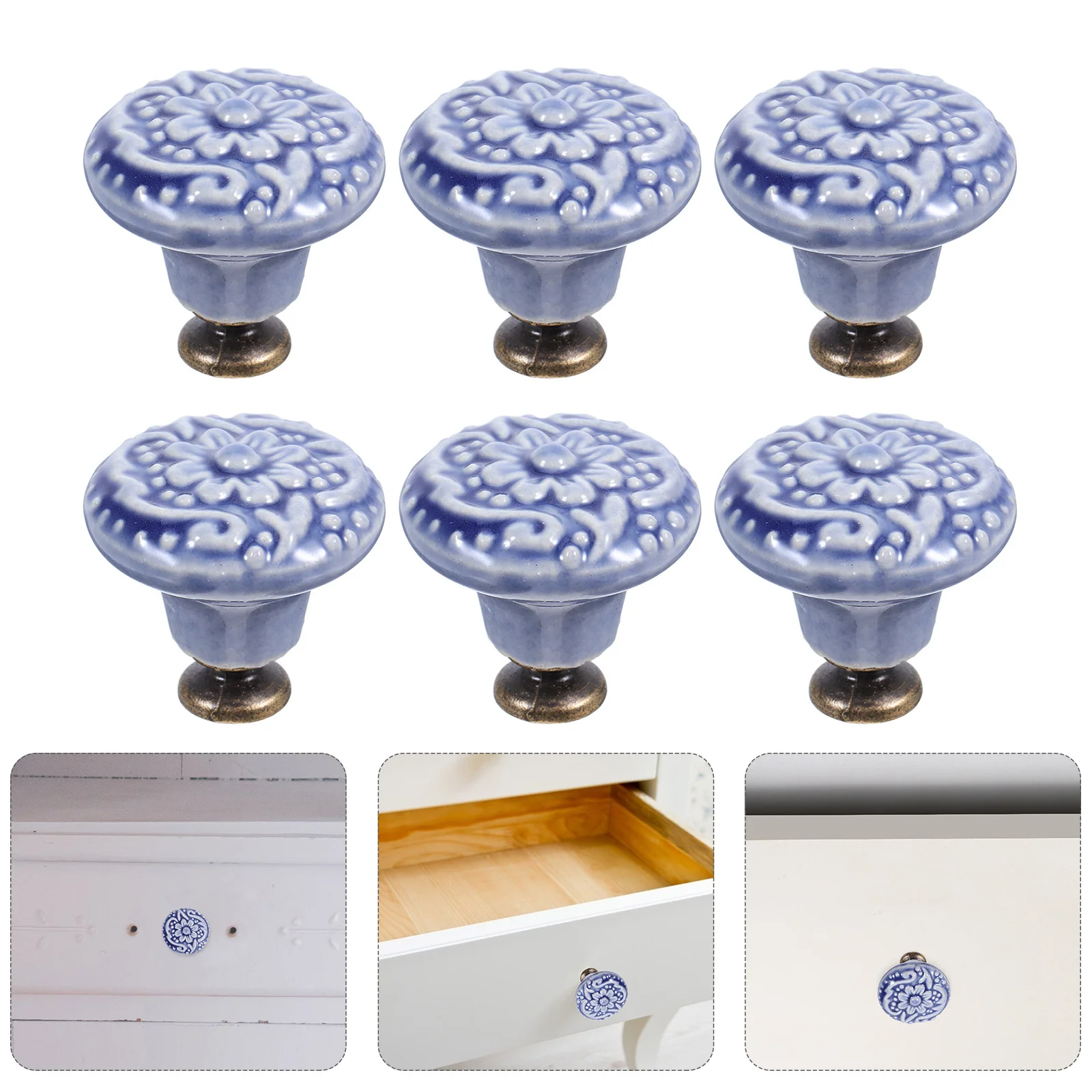 

6 Pcs Ceramic Kitchen Cabinet Knobs Decorative Drawer Dresser Pulls Door Vintage