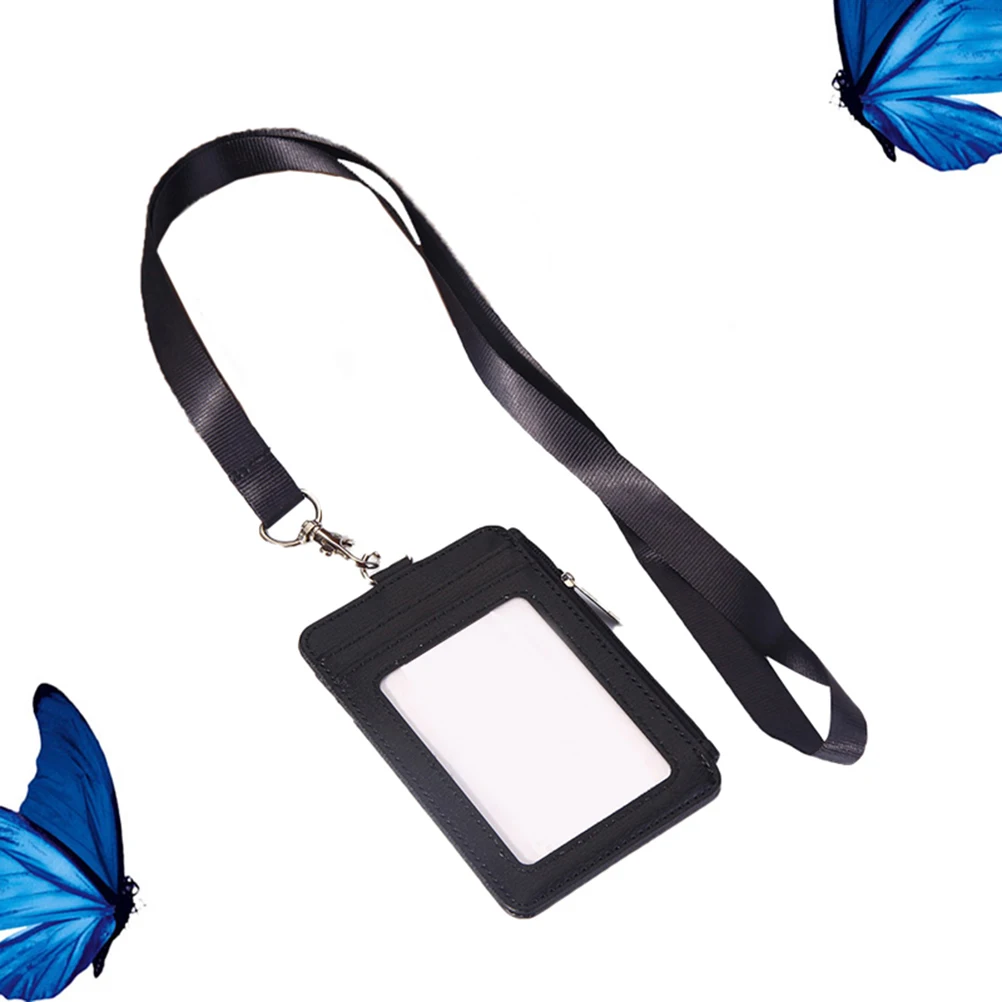 

Id Badge Holder Name Tag Protector Lanyard Set Hanging Storage Pocket Lightweight Easy Assemble Travel School Office Use Black