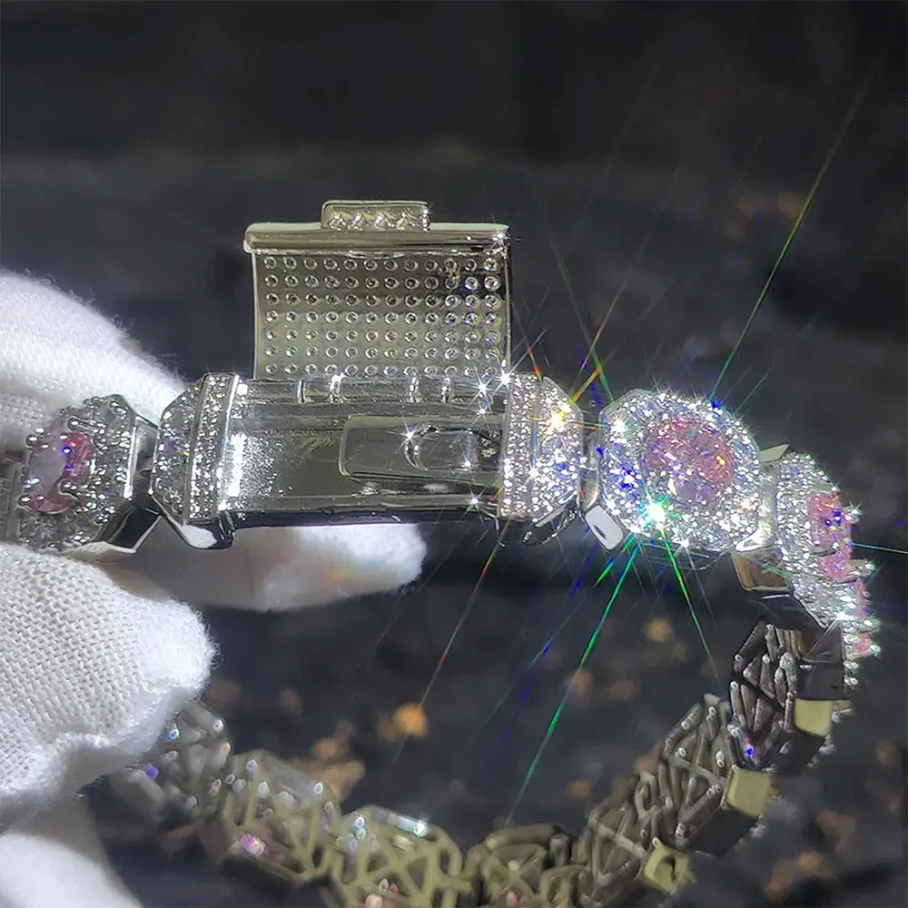 

ESKEEM Hip Hop Personality Style Pink/Blue/Green Gemstone Cluster Tennis Chain Bracelet