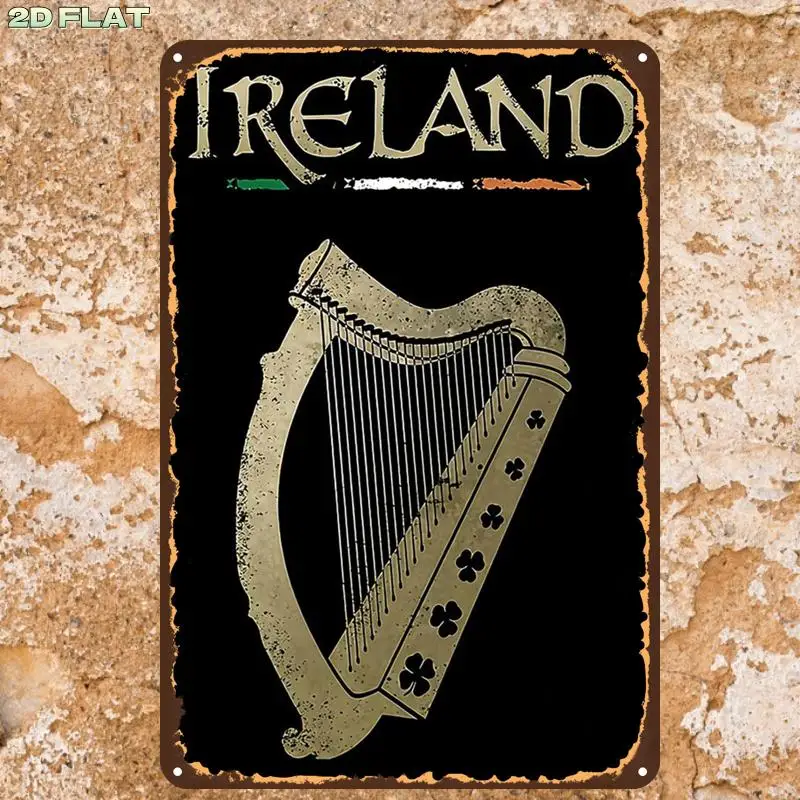 2D Flat,1pc,Retro VintageIreland Harp Vintage SignMetal Tin Sign, Pre-Drilled Holes, Suitable for Indoor, Garden,Outdoor, Toilet
